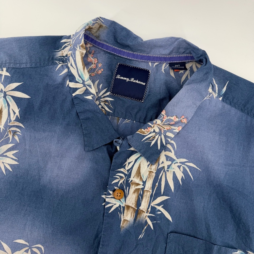 Tommy Bahama Button Up Shirt Mens 3XT Blue Bamboo Tropical Cotton 151-BT310533